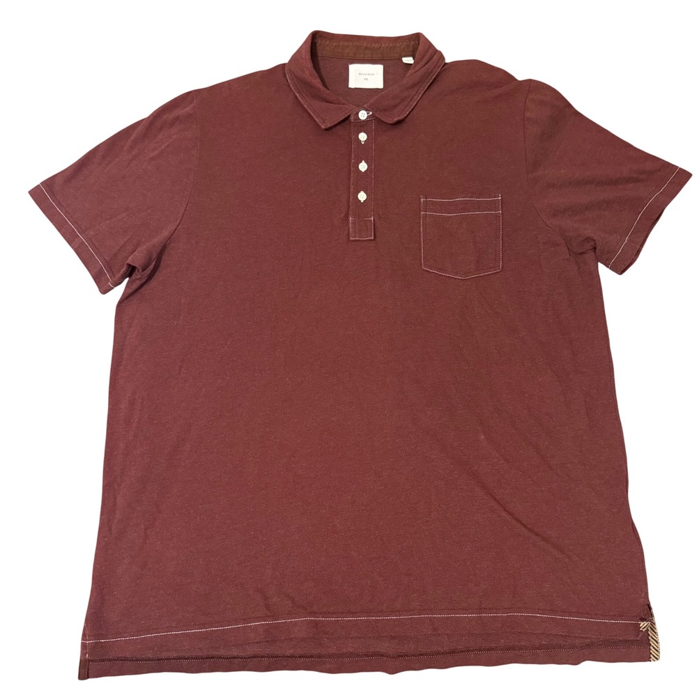 Billy Reid Mens XXL Burgundy Maroon Pique Polo Shirt Contrast Stitch‎ Pocket XXL